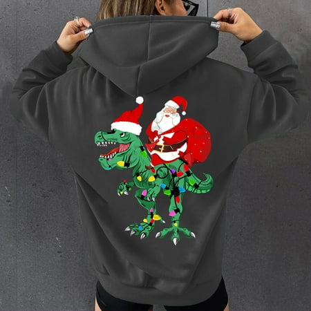 

jsaierl Oversized Sweatshirt for Women Cartoon Printed Christmas Matching Pullover Long Sleeve Workout Tops for Women Comfy Loose Hooded Sweatshirt for Party