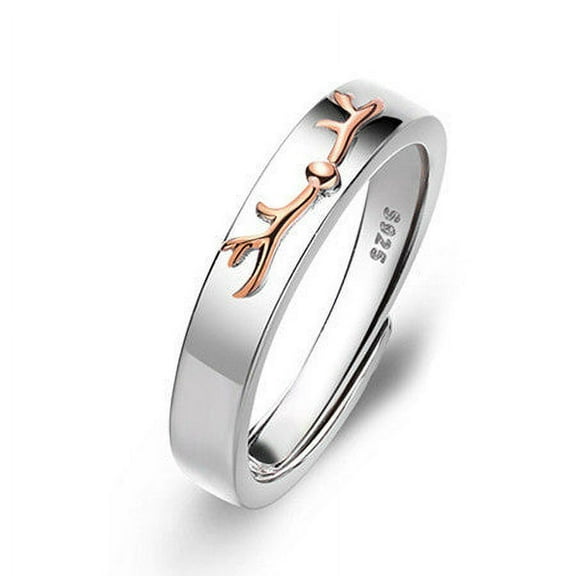 Sterling Silver Couple Rings, Simple Diamond Wedding Rings for Men and Women, Adjustable, 925 Silver, Deer You Design