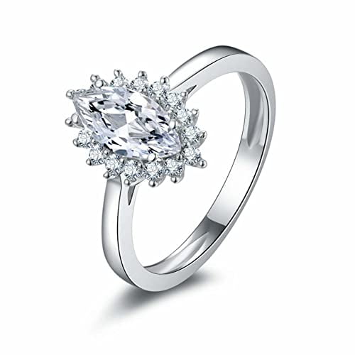 HeartsAndYou 3.2ct Marquise Cut Moissanite Floral Halo Engagement Ring for Women 18k White Gold over Silver