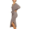 thumbnail image 2 of Women Long Maxi Sweater Dresses Sexy Wrap Batwing V Neck Slit Open Back Holiday Bodycon Dress, 2 of 4
