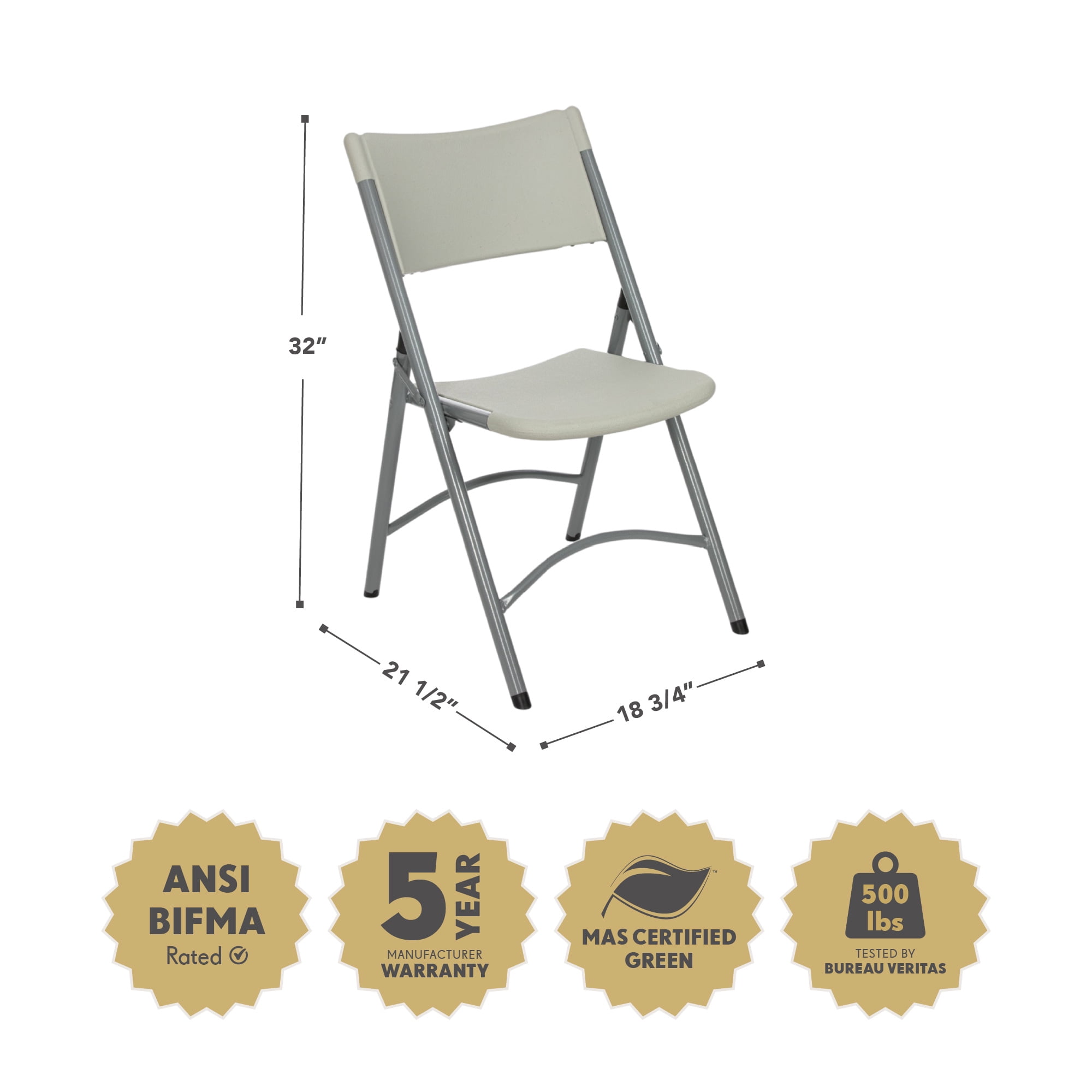 Hampden Furnishings Gwnyeth Collection Blow-Molded Plastic Folding Chair, Grey, Pack of 4