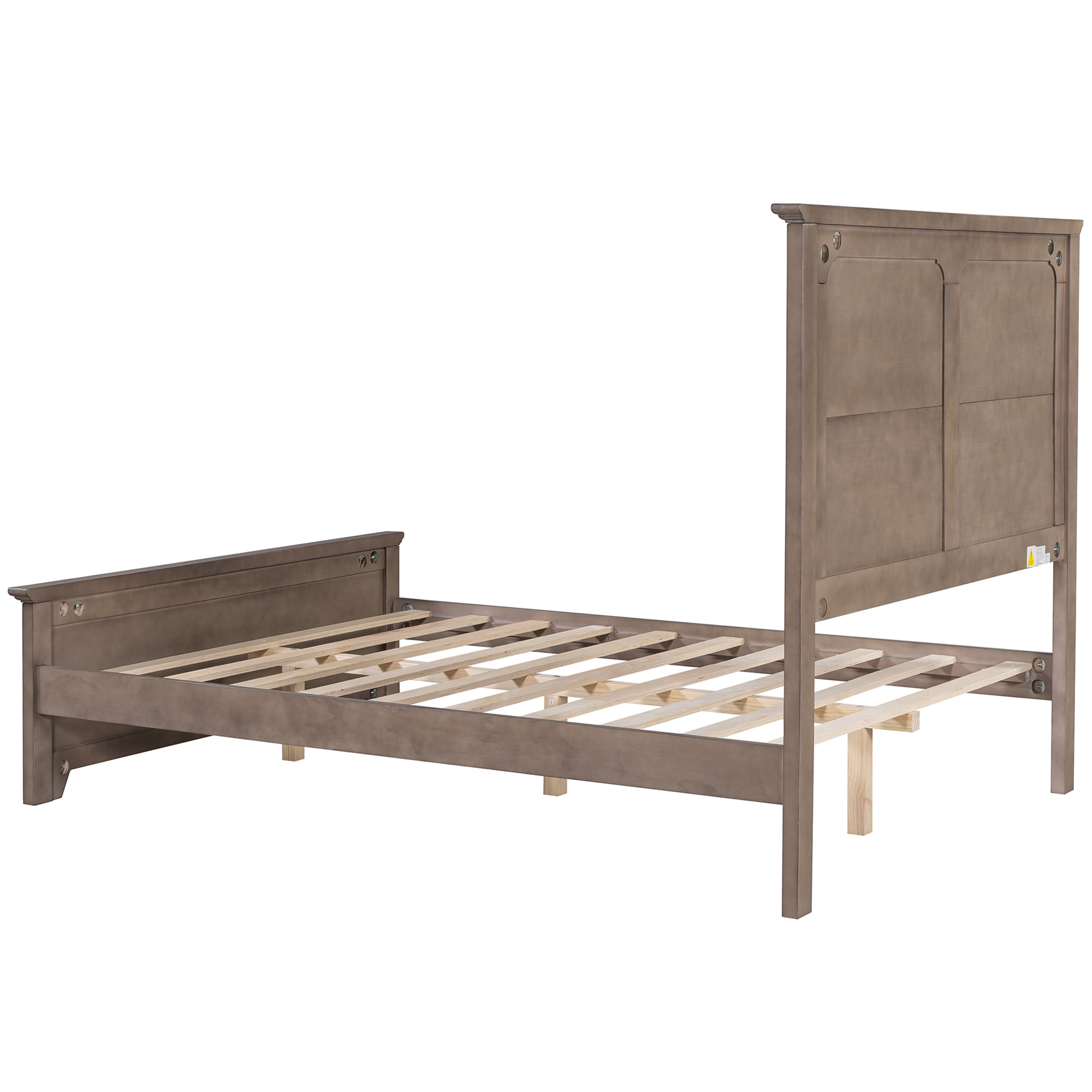 Miniyam Full Size Farmhouse Wooden Platform Bed with High Headboard and Footboard, Ash Brown