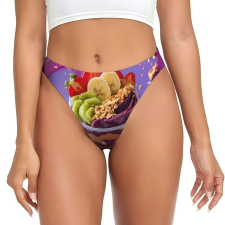 Adobk Fruit Parfait Colorful Print Seamless Women Underwear Thongs No Show Ladies Thong No Line Breathable Comfortable Panties Undies for Women-Large