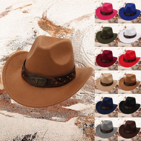 jiaxiM Cowboy Hat Bands for Men Western Cowboy Style Jazz Bowler Hat with Cow Head Decoration Ethnic Folk Design for Party and Daily Outfits