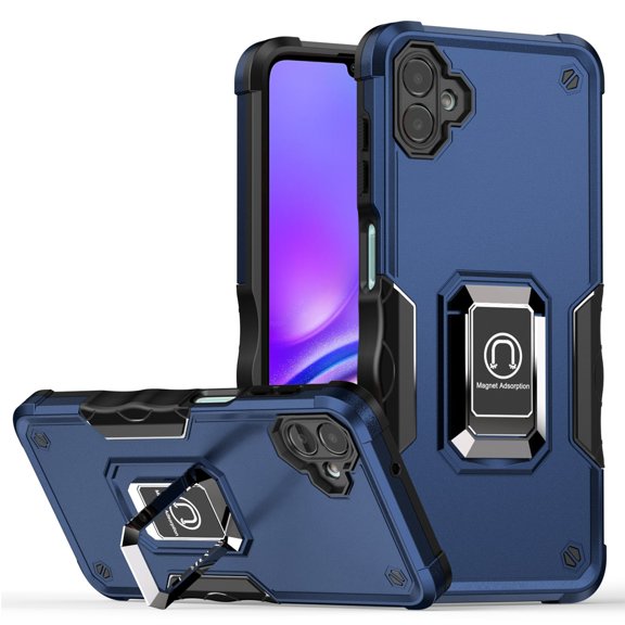 Designed for Samsung Galaxy A06 Hybrid Stand Magnetic Ring Holder Kickstand Heavy Duty Rugged Drop Silicone & Hard PC Shockproof Phone Case Cover - Blue