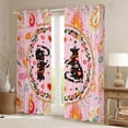 thumbnail image 2 of Feelyou Black Boho Cat Curtains Pack of 2 (52x84 Each), Pink Flower Window Curtains, 2 of 6