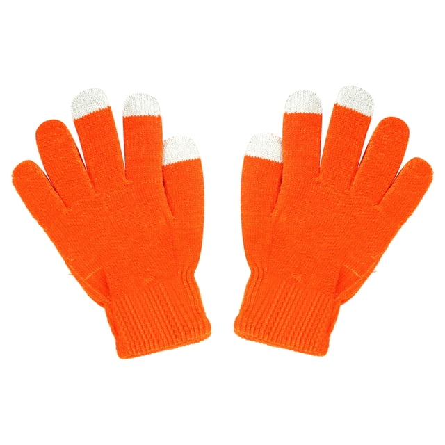 Prolriy Kids Snow Gloves Cycling Knitted Non Show Finger Children's Gloves Wool Stretch Gloves Solid Slip Color Gloves for Cold Weather Orange One Size