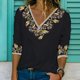 thumbnail image 2 of Moda mujer Casual impreso cuello en V 1/2 manga suelta camiseta verano blusa pulóver Tops Pompotops hkajfhjk472148, 2 of 8