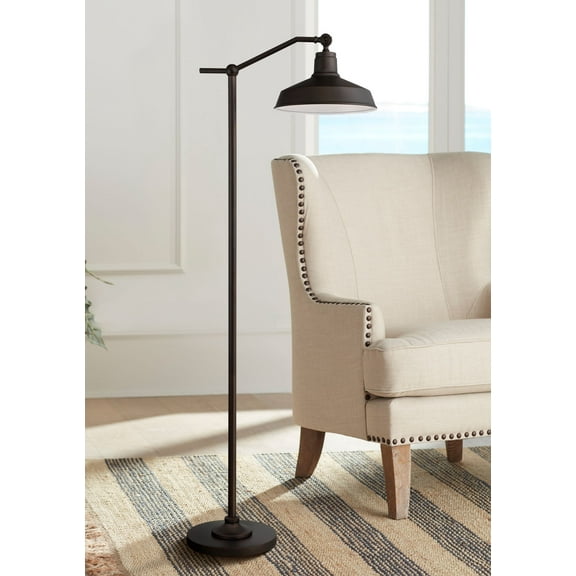 360 Lighting Rustic Downbridge Floor Lamp with USB Charging Port 61" Tall Satin Bronze Metal Dome Shade Living Room Reading House
