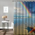 thumbnail image 2 of Chilfamy  Starfish Shower Curtain, Rainbow Over The Sea Clouds and Clear Sky Foamy Ocean Waves on The Sandy Beach, Cloth Fabric Bathroom Decor Set with Hooks,Azure Blue Tan White, 2 of 7