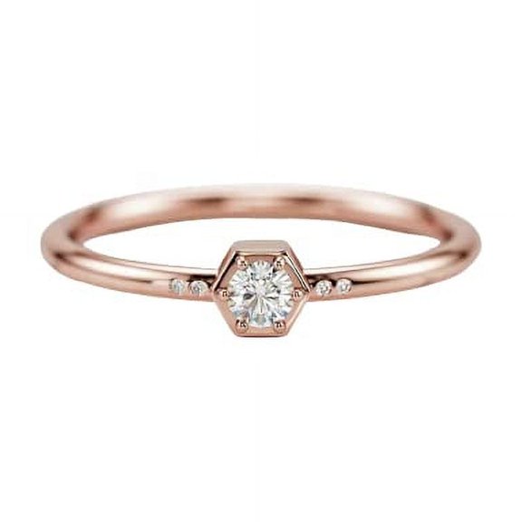 HeartsAndYou Hexagon Shape Stackable Engagement Ring for Women 0.3ct Round Moissanite 18k Rose Gold Over Silver