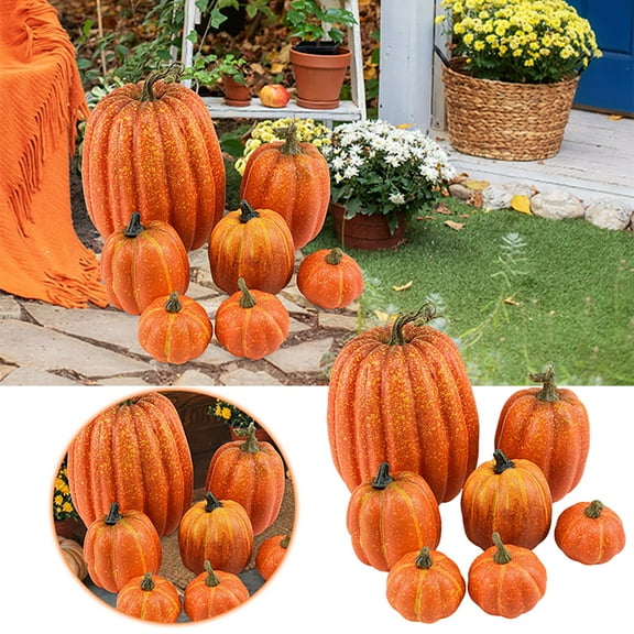 7PCS Foam Pumpkins Set - Lifelike Artificial Fall Decor for Indoor/Outdoor Halloween & Thanksgiving - Assorted Sizes Harvest Pumpkin Decorations