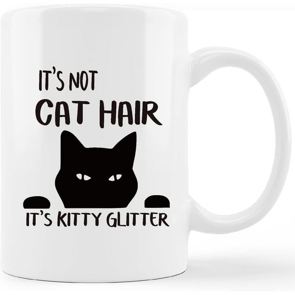 Funny Black Cat Mug Cup,It's Not Cat Hair It's Kitty Glitter Ceramic Mug-11oz Coffee Milk Tea Mug Cup,Gifts For Cat Lovers Cat Mom Women Teen Girls