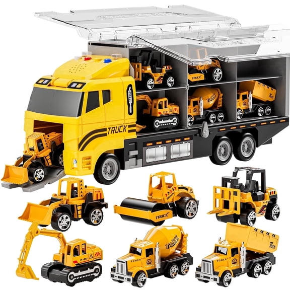 Lucky Doug Construction Truck Toys for Boys Ages 3-6-8, Boy Construction Toy Truck Set with 6 Metal Construction Cars-Excavator, Road Roller, Dump Truck, Cement Truck, Forklift, Loader