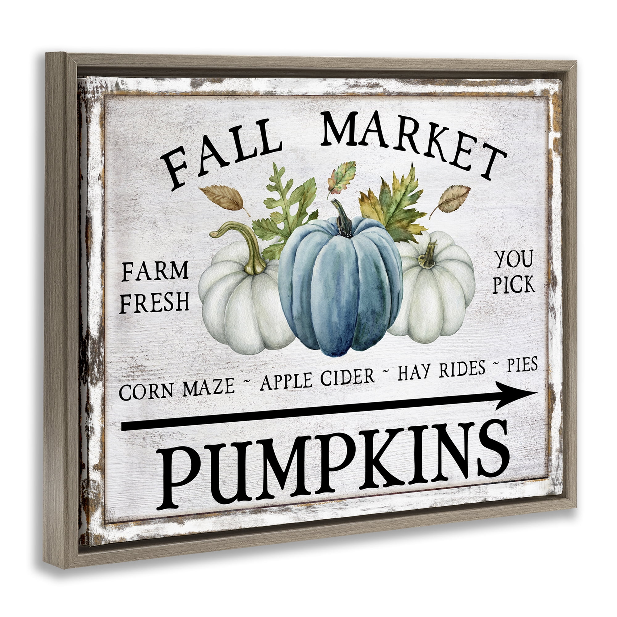 Stupell Industries Fall Market with Arrow Holiday Painting Brown Floater Framed Canvas Art Prints Wall Art, 21 x 17
