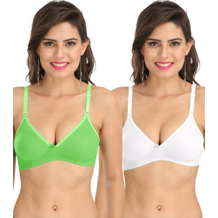 

Ossirrio Women s Everyday Non Padded Non Wired 3/4th Coverage T-Shirt Bra with Free Transparent Strap White Green