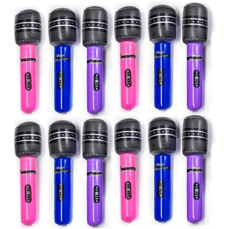 10.5 Inch Wireless Inflatable Microphone - 12 Pieces of Multicolored Mic - Perfect for Pool Toy, Stage Act, Educational, Pretend Play, Party Favor, and Supplies