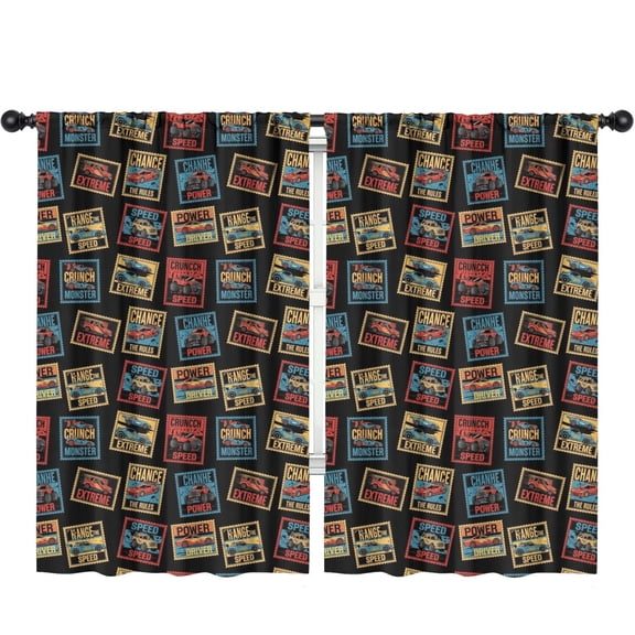 Blackout Kids Curtains,Monster Cartoon Truck Black Pattern Children's Insulated Curtains Set Of 2,Bedroom Essentials,Toddler Room Decor 52"x84"