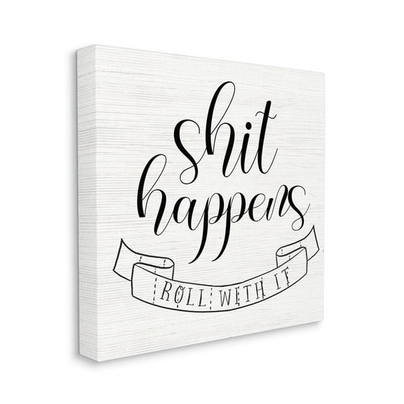 Roll With It Sassy Motivational Bathroom Quote Typography Gallery-Wrapped Canvas Print Wall Art, 17x17
