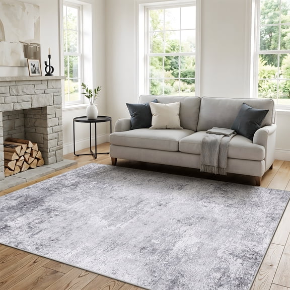 RUUGME Washable Abstract 4X6 Rug: Living Room Area Rugs Non-Slip Backing Neutral Stain Resistant Carpet for Bedroom Farmhouse Large Soft Indoor mats for Dining Room Office Entry 4X6 Grey