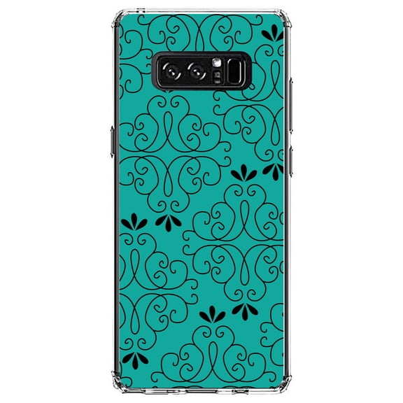 DistinctInk Clear Shockproof Hybrid Case for Samsung Galaxy Note 8 - TPU Bumper, Acrylic Back, Tempered Glass Screen Protector - Coral Blue Black Floral Pattern