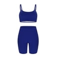 thumbnail image 5 of Workout Outfits for Women 2 Piece Seamless High Waist Leggings with Sports Bra Exercise Set, Fashion Women Summer Casual Solid Backless Cropped Tops Outing Sport Biker Shorts Pant Sets Blue Size XL, 5 of 8