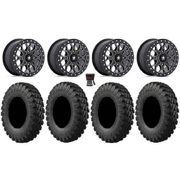 MSA Portal Beadlock 15" Wheels Milled 37" MotoRally Tires Can-Am Commander Maverick Renegade Outlander Defender