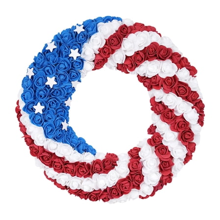 LanSuare 4th of July Red White Blue Flower Wreath for Memorial Day Wreath Festival Garland Front Door Wall Home Decoration