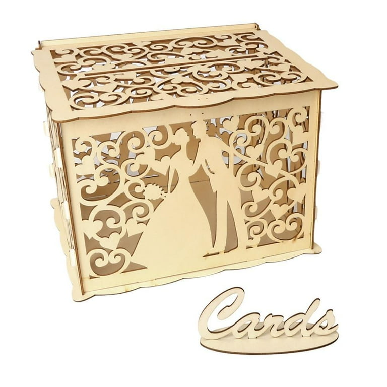 1set Wood Wedding Card Box With Lock And Cards Sign, Card Box For