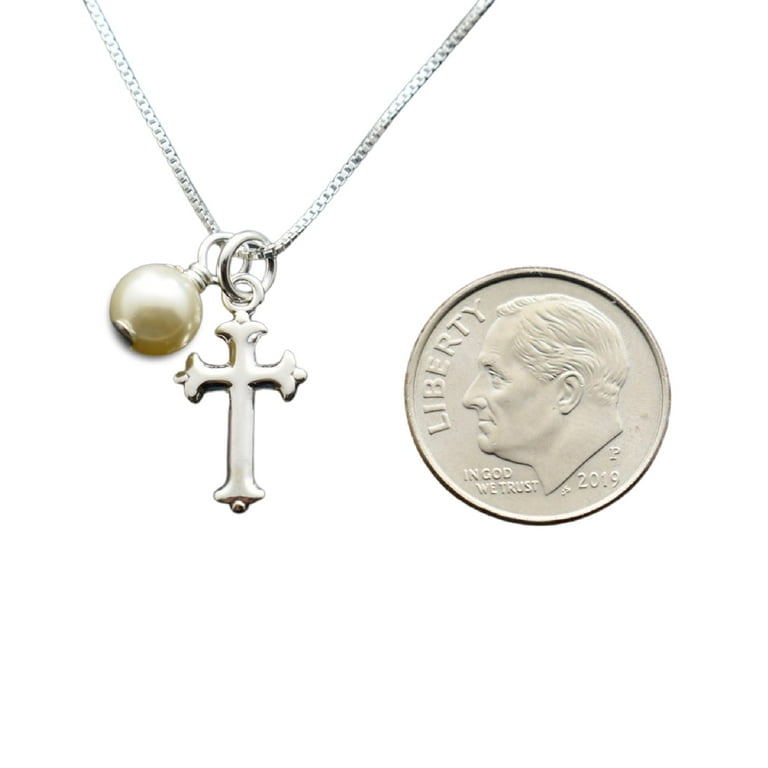 Baby Pearl Baptism Communion Gift Catholic for Cross Finger Chain