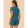 thumbnail image 3 of DARING DIVA Women's Lounge Pajamas Short Sleeve Tops and Shorts Set Peacock Green S, 3 of 6