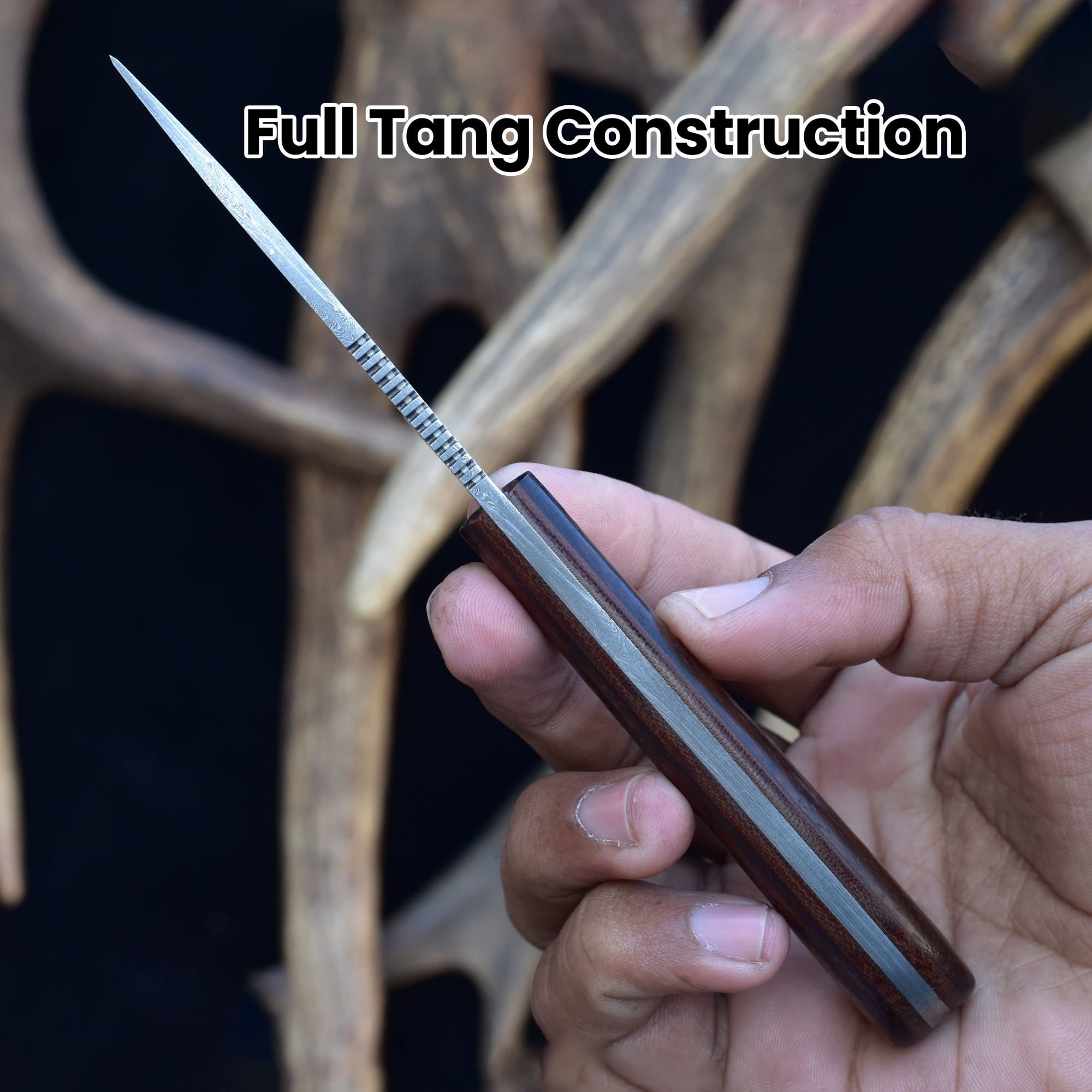 Knives Ranch 2011 Compact Damascus Steel Fixed Blade EDC Knife with Rosewood Handle – Durable Pocket Style Outdoor Knife for Camping, Hunting & Utility Tasks