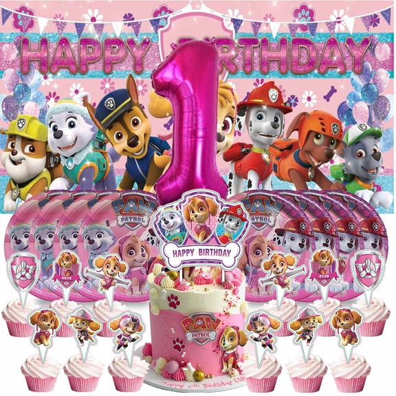 Paw Patrol Birthday Party Plates 1st Decorations Supplies Decor Cake Topper Fans Backdrop