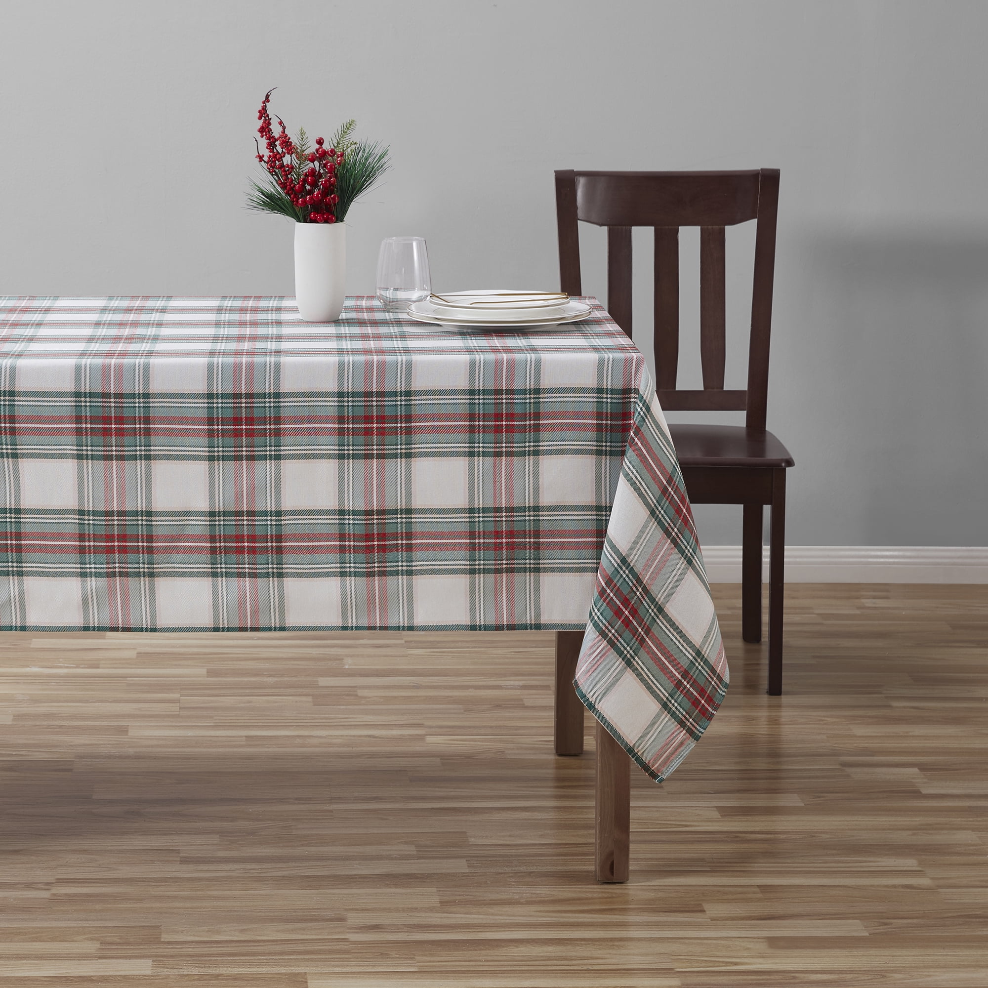 Holiday Time Christmas Tartan Plaid Fabric Tablecloth, Festive Xmas Décor 60" x 102"