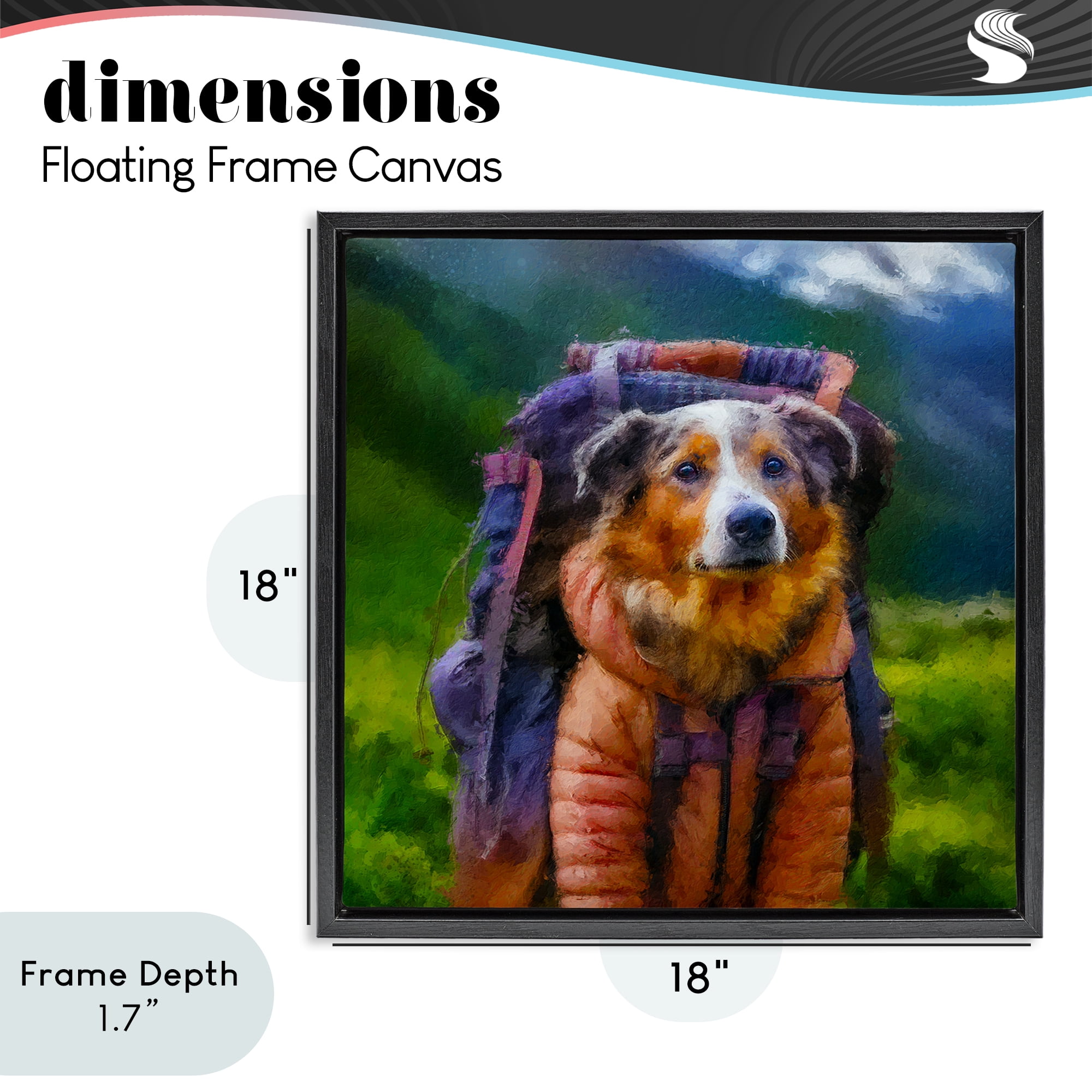 Stupell Industries Backpacking Hiker Dog Black Framed Floater Canvas Wall Art, design by Sean Parnell