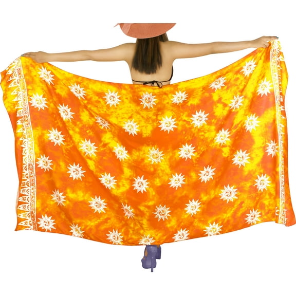 LA LEELA Women's Beachwear Summer Beach Bikini Wraps Swimwear Swim Cover up Wrap Skirt Swimsuit Sarong Coverups for Women One Size Amber, Sun