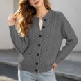 thumbnail image 2 of Women Cable Knit Cardigan Sweater Casual Crew Neck Button up Cardigan with Pocket Sweater Coat for Fall and Winter Women's Fall/Winter Outfits(Grey,E), 2 of 4