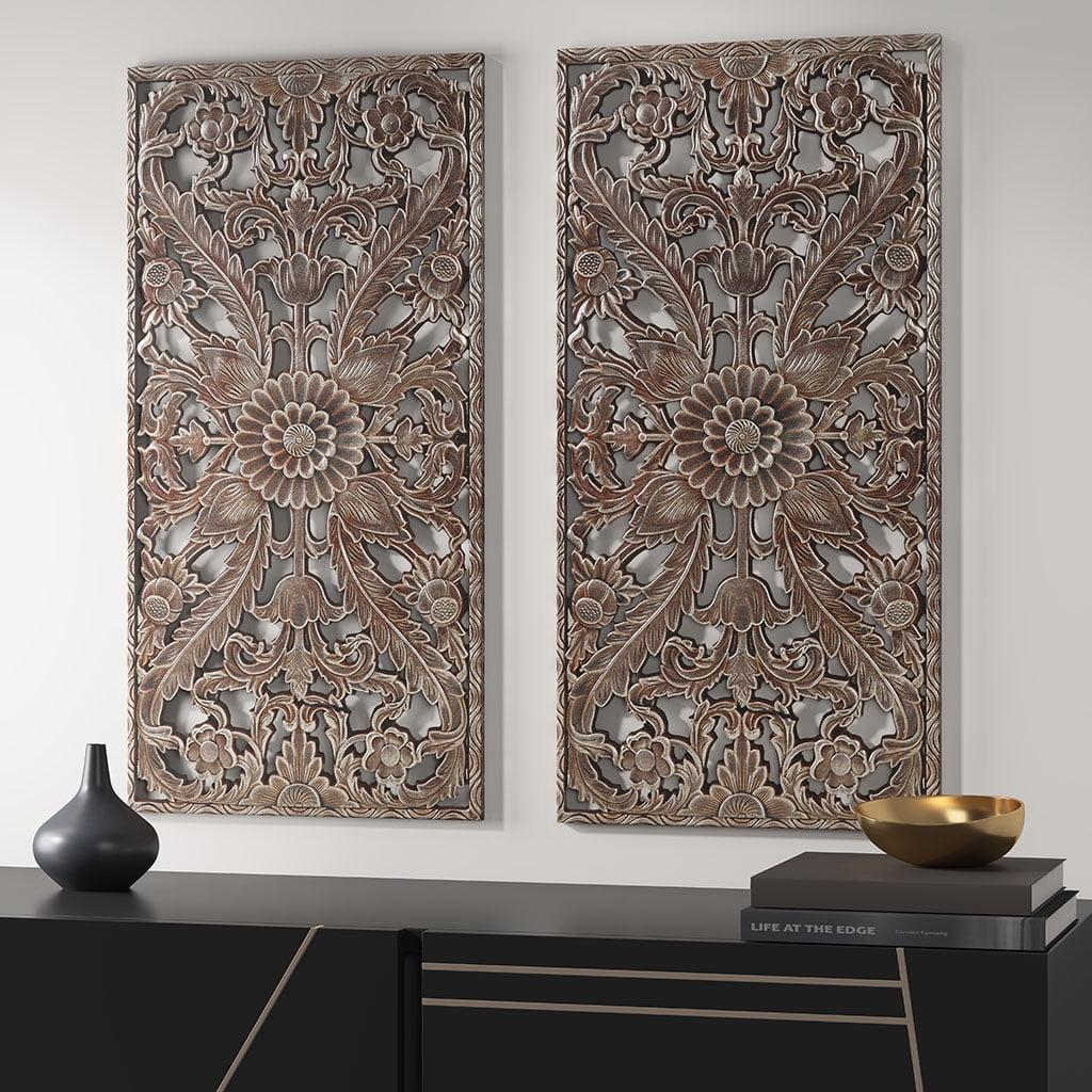 MAYEERTY Carved Wood 2-Piece Wall Decor Set