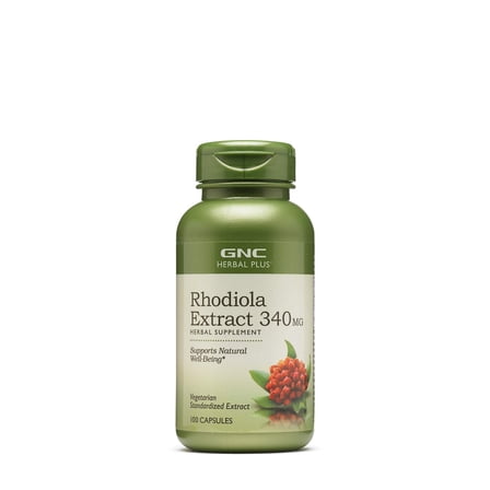 GNC Herbal Plus Rhodiola Extract 340mg Supplement, Vegetarian, Supports Natural Well-Being, 100 Capsules, 100 Servings