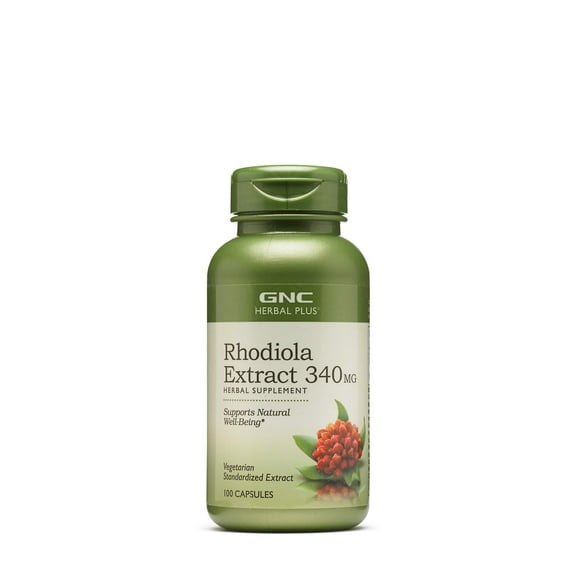 GNC Herbal Plus Rhodiola Extract 340mg Supplement, Vegetarian, Supports Natural Well-Being, 100 Capsules, 100 Servings