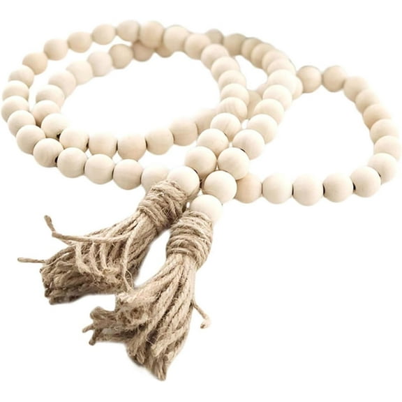 58 Inch Wood Bead Garland Farmhouse with Tassels,Boho Beads Wall Hanging Home Decor (Natural)