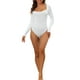 thumbnail image 2 of INSPIRAR CHIC Body de Manga Larga para Mujeres Shapewear Ajuste Slim Cuello Cuadrado Leotardo Mono Tops S Blanco, 2 of 4