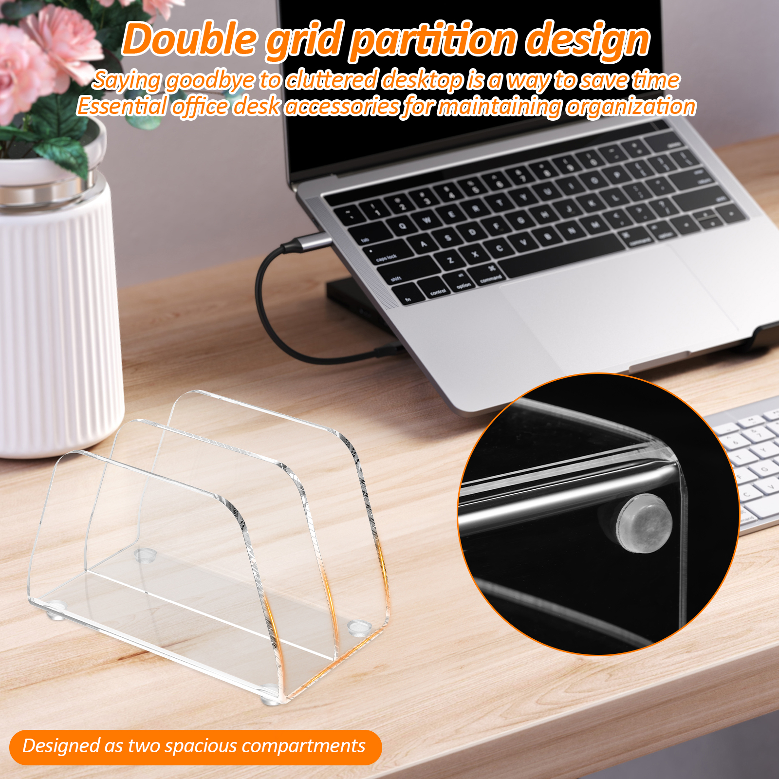 FKSZLL 2 Pcs Acrylic Mail Sorter Desktop Organizer Holder, 2 Compartments Clear Desk Organizer File Envelope Letter Storage Holders for Desk for Office, Home, Desk Organization