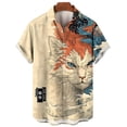 thumbnail image 2 of Camisa hawaiana de moda con estampado de gato y animal en 3D, camisas de manga corta con solapa floral para playa de verano, blusas para hombre, ropa de calle, 2 of 4