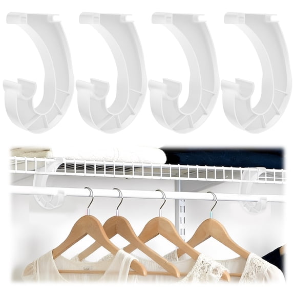 4Pcs Hanging Closet Rod Brackets, Plastic White J Shape Closet Shelf Rod Holder 3/4 Wardrobe Bracket for Hanging Clothes for home wardrobes , walk in closets , and simple wardrobes