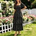 thumbnail image 2 of Women's Puff Sleeve Summer Vacation Maxi Dress, Boho Floral Print Square Neck Layered Wedding Guest Beach Dresses, 2 of 8