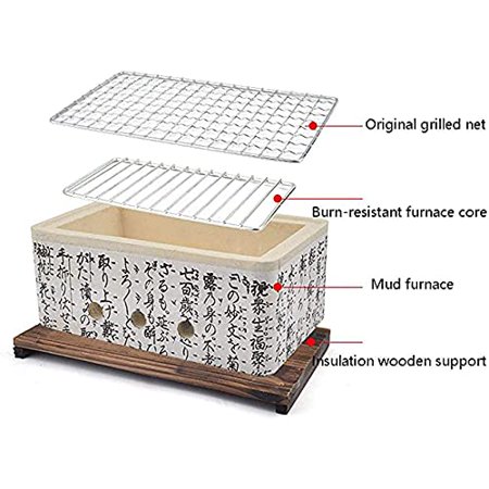 Japanese 4 In 1 Ceramic Hibachi, Table BBQ Grill, Yakitori Charcoal Portable Barbecue Stove for Outdoor Camping Grill