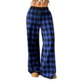 thumbnail image 2 of Gamivast Checkered Pants Women Loose Fit Elastic Drawstring Waist Plaid Print Lounge Pants Soft Breathable Wide Leg Lounge Pants Casual Pajama Outfits, 2 of 9