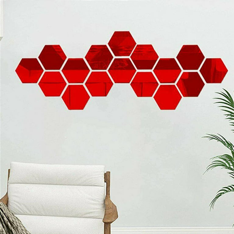12PCS Hexagon Mirror Wall Sticker, 3D Decorative Mirrors Peel and Stick  Self-Adhesive Wall Sticker Decals for Bedroom Living Room  Decoration,46*40*23mm 