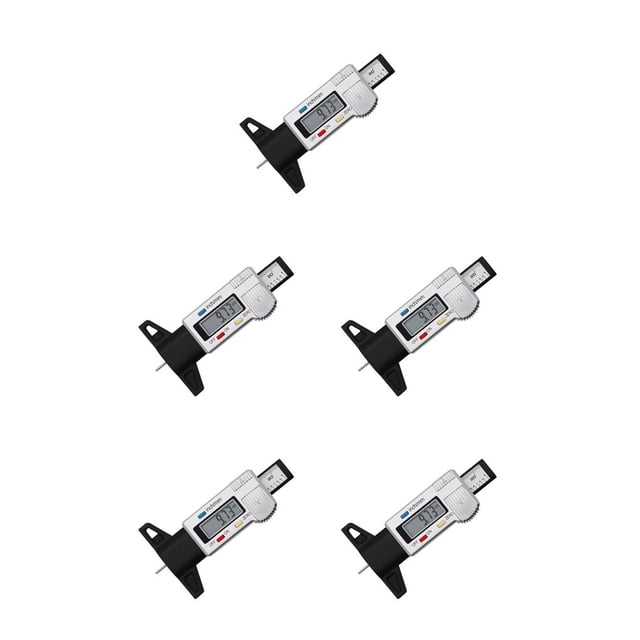 Wisewang Tire Thread Depth Vernier Caliper Digital Display 0-25.4mm Meter Wheel Automobile Detection Resettable Marking Gauge Silver 5Set